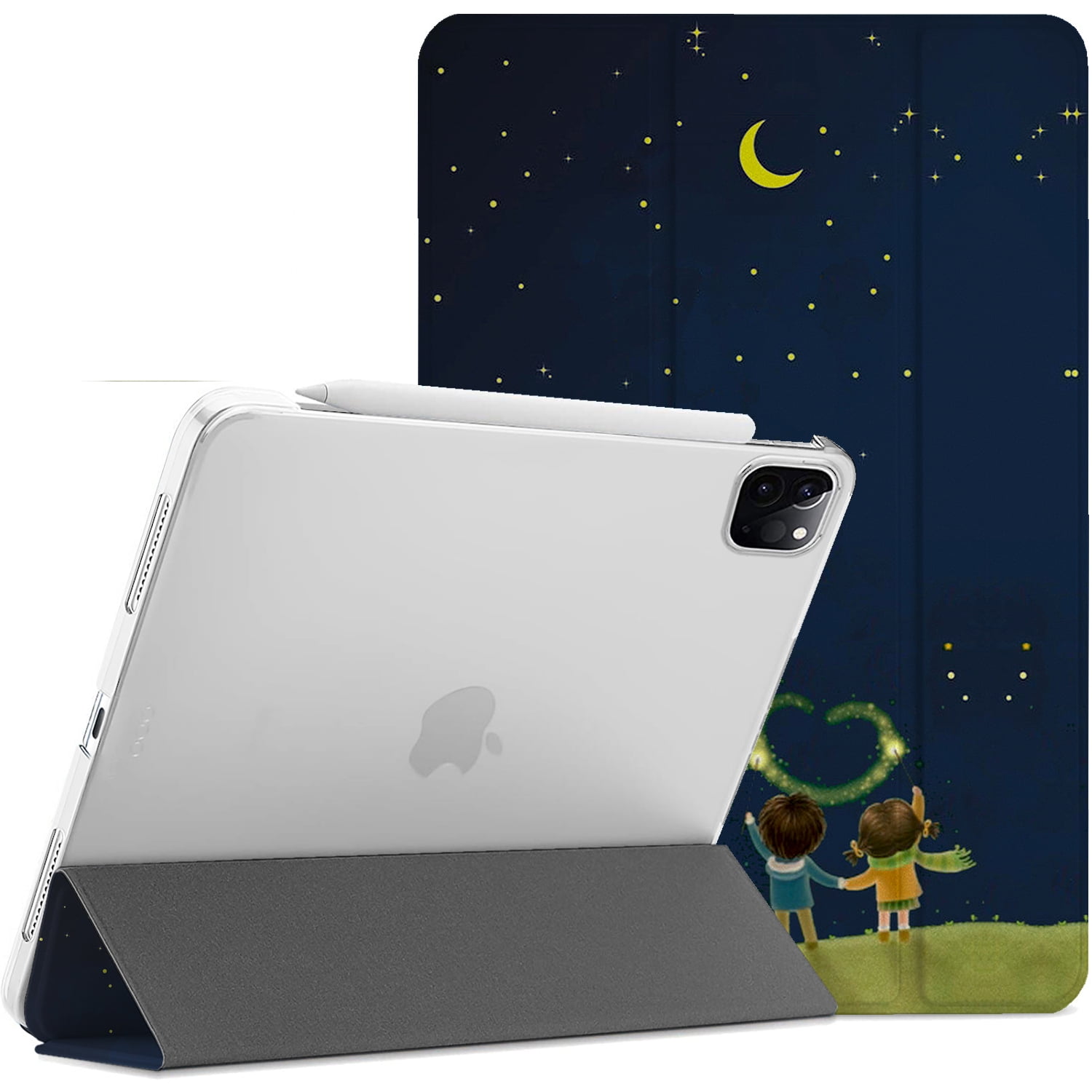 DuraSafe Cases iPad PRO 11 Inch 2 2020 3 2021 4 2022 [ PRO 11 2nd 3rd 4th ] Printed Slim Lightweight Protective PC Dual Angle Stand Clear Flip Back Cover - Night Sky