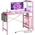 thumbnail image 1 of Bestier 44.3 inch LED Gaming Desk with Outlets & USB Ports Computer Desk with Storage Shelves in Pink, 1 of 9