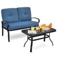 thumbnail image 2 of Costway 2PCS Patio Loveseat Bench Table Furniture Set Cushioned Chair Blue, 2 of 10