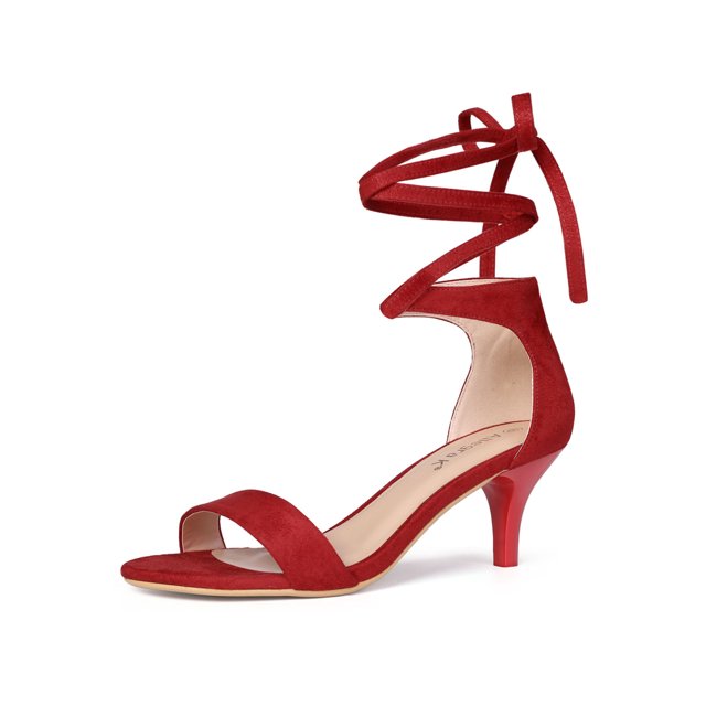 BLISSFUL STEP Women's Open Toe Kitten Heel Lace Up Fastening Sandals