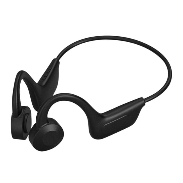 Bone Conduction Headphones, 12 Hours Playtime 5.3 Headset for Running, Cycling, Hiking, and Workouts. Black bone conduction headset with an open-ear design, featuring Bluetooth 5.3 connectivity, IPX5 water resistance, and a lightweight 28g frame. Offers up to 8 hours of playtime, 240 hours of standby time, and a 1.5-hour charging time. Includes a charging cable and manual.