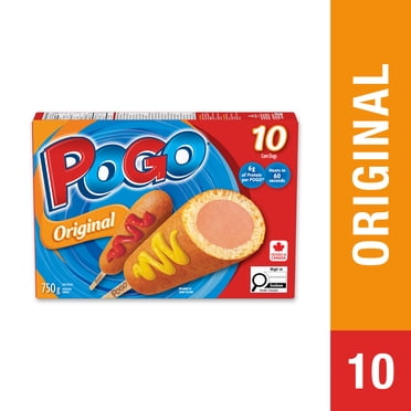 POGO® Original Corn Dogs, Cooked Battered Wiener on a Stick, Frozen Box, 10 Count (750 g), Prepared in Canada, Source of Protein, Source of Iron, 750g