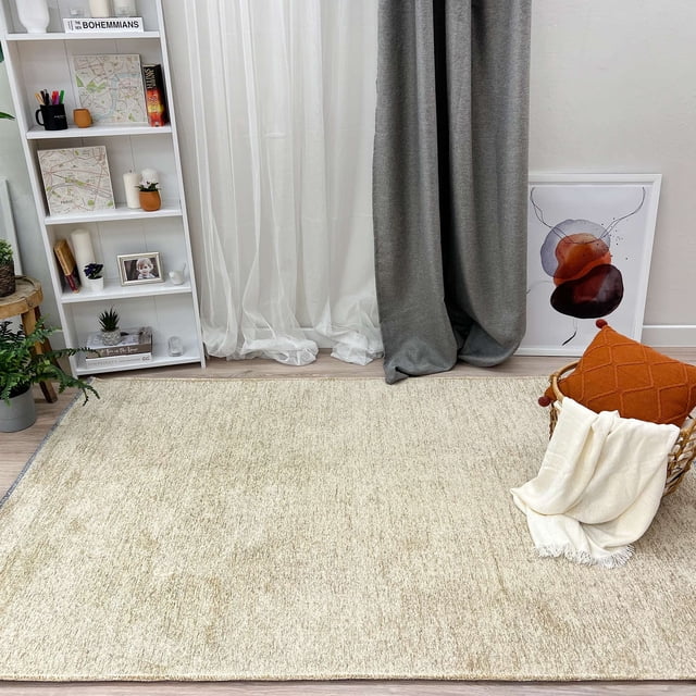 Alfa Rich 4x6 Beige Area Rugs for Living Room Bedroom Kitchen Decor Cotton Washable Pet Friendly