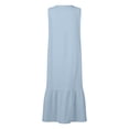 thumbnail image 5 of Cameland Robe Femme Mode Unie Solor à Col en V Sans Manches à Boutons en Coton et Lin, 5 of 5