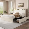 thumbnail image 2 of GloryStar Full/Queen Size Boucle Bed Frame, LED Light Headboard, Charging Station, 4 Storage Drawers, and Storage Shelf, Easy Assembly, 2 of 8