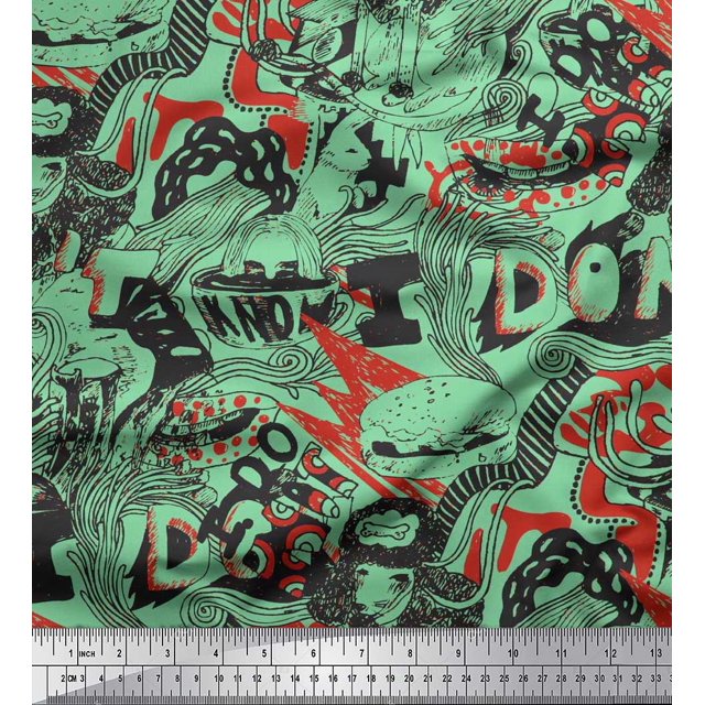 Soimoi Georgette Viscose Fabric Food,Animals & Text Print Fabric by The Yard 42 Inch Wide