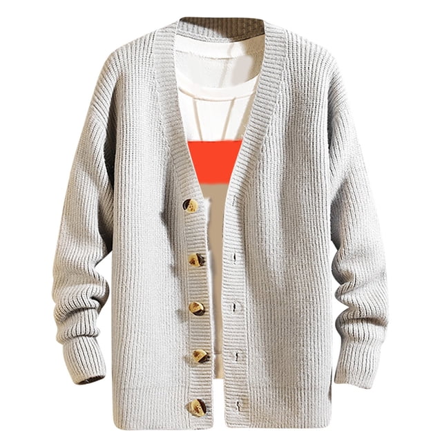 Grrvtrz Men's Casual Long Sleeve Deep V Neck Button Down Sweater Comfy Solid Color Sweater Coat Rib Knit Cardigan Sweaters