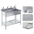 thumbnail image 1 of BeesClover Stainless Steel Utility Sink, Freestanding Single Bowl with Hot/Cold Faucet, Adjustable Legs, Storage Shelf, for Kitchen, Garage, Outdoor Use, 1 of 7