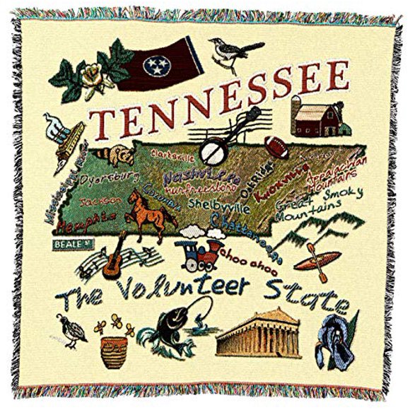 Pure Country Weavers State of Tennessee Lap Square Blanket - Gift Tapestry Blanket Throw Woven from Cotton - Made in The USA (54x54)