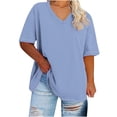 thumbnail image 1 of DPTALR Femmes V-Cou Manches Courtes Chemises d'Été de Couleur Unie pour les Femmes Plus Size Tops pour les Femmes, 1 of 4