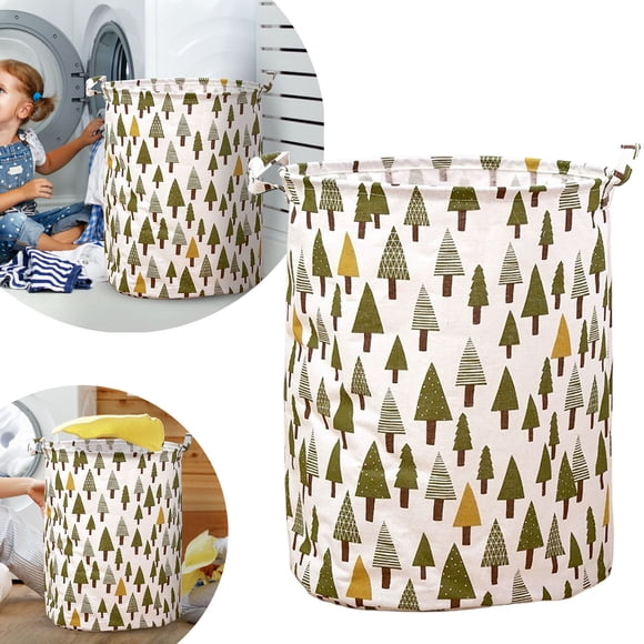 Patterned Linen Laundry Hamper Large Open Top for Bedroom or Bathroom - Durable Fabric Breathable Stylish and Practical Carrying Solution for Clothes