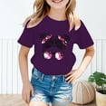 thumbnail image 2 of PMVFHDE T-Shirt à Manches Courtes à Col Rond pour Filles avec Imprimé de Dessin Animé Mignon, Hauts pour Enfants à la Mode et Confortables,2-Purple,7-8 Ans, 2 of 5