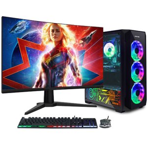 Jeu PC Tour de bureau pour ordinateur AQVIN - Intel Core i7 Processeur 32GB RAM 1TB SSD , RTX 3050 8GB GDDR6/ 27 Moniteur de jeu de pouce (HDMI) RGB Clavier de souris Windows 11