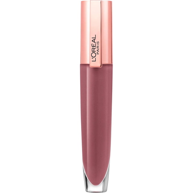 L'Oreal Paris Glow Paradise Lip Balm in Gloss in a slim mauve-pink tube with a rose gold cap featuring the L'Oreal Paris logo, designed to hydrate lips with a sheer, natural glow and a lightweight, non-sticky formula suitable for sensitive lips.