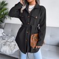 thumbnail image 2 of IROINID Women's Mid-Length Woolen Jacket Solid Color Long Sleeve Comfy Autumn And Winter Single-breasted Woolen Coat, Black, 2 of 6