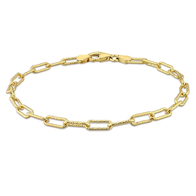 Miabella 3.5mm Yellow Plated Sterling Silver Fancy Cut Paperclip Link Chain Bracelet