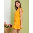 thumbnail image 3 of INSPIRE CHIC Women's V Neck Ruffle Trim Sleeve Button Front Casual Tiered Dress, 3 of 6