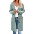 thumbnail image 1 of Womens Long Sleeve Cable Knit Long Cardigan Open Front Button Sweater Outerwear, 1 of 5