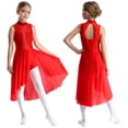thumbnail image 3 of Miaeowve Robe de Danse Ballet Latin pour Filles Enfants Justaucorps Sans Manches avec Strass Dos Ajouré Combinaison Salopette Tenue de Danse Décontractée Rouge 14, 3 of 7