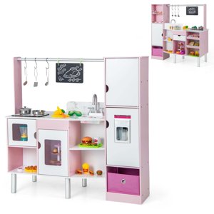Costway 2-in-1 Cuisine pour enfants & Marché avec lumière réaliste & Son 82 Accessoires inclus