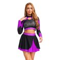 thumbnail image 1 of Aislor Womens Shiny Rhinestone Cheerleading Uniform 2 Piece Set Long Sleeve Crop Top & Skirt For Dance Purple XXL, 1 of 6
