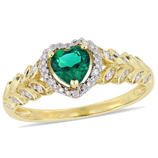 2/5 Carat (ctw) Lab Created Emerald Promise Heart Ring in 10K Yellow Gold with Diamonds