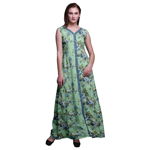 Bimba Robe Maxi Sans Manches à Imprimé Floral avec Fente avant pour Femmes Été Printemps, Très Petit
