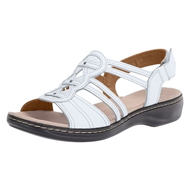 Summer Savings Clearance! PEZHADA Womens Sandals,Wedge Sandals for Women,Ladies Fashion Slope Heel Sandals Comfortable Round Toe Buckle Causal Sandals Shoes White