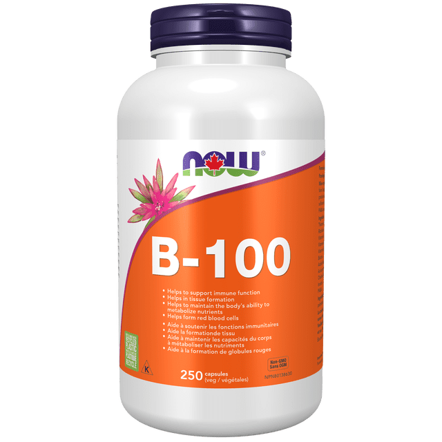 NOW Supplements B-100, B Vitamin Supplement Vegetable Capsules, 250 Count
