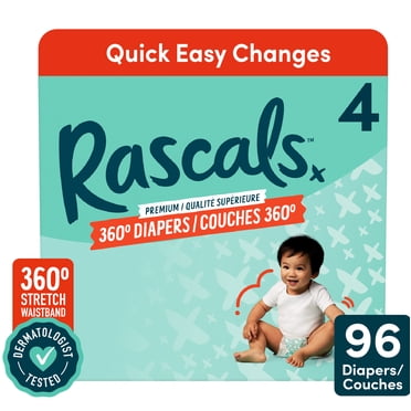 Rascals Premium 360 Diapers, Size 4, 96 Count