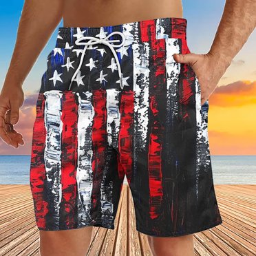 Gspmoly Mens Lounge Shorts, Men'S Casual Independence Day Printed Drawstring Trouser Beach Shorts Pants with Pocket Mens Swimwear up to 70% Off Black L