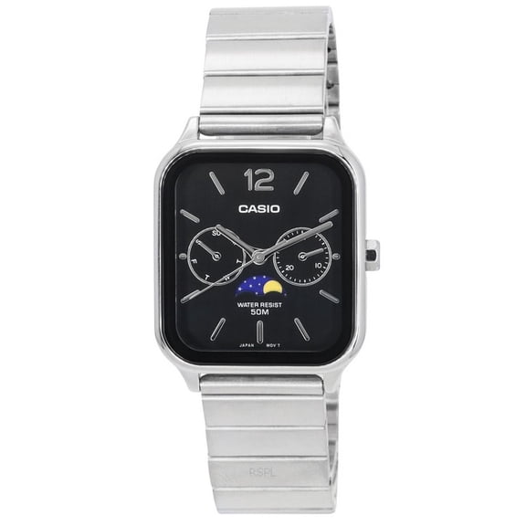 Casio Standard Montre pour Homme Analogique à Phase de Lune, Cadran Noir, Quartz MTP-M305D-1A
