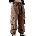 thumbnail image 1 of Pantalons pour Filles Taille Haute Décontractée avec Cordon de Serrage Poches Cargo pour Enfants, 1 of 6