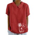 thumbnail image 2 of Jsaierl Chemises en Lin d'Été pour Femmes Imprimé Pissenlit Col à Revers Manches Courtes Blouses Simples Décontractées Polyvalentes, 2 of 4
