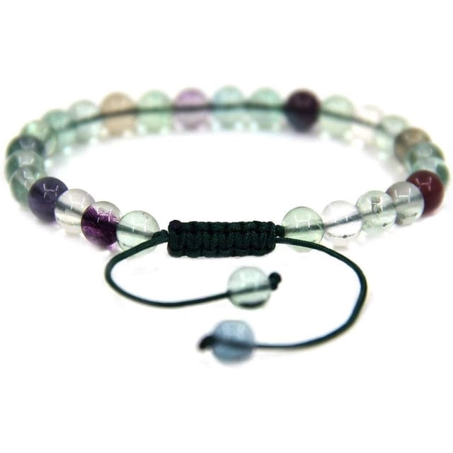 Natural AA Grade Clear Green Fluorite Gemstone 6mm Round Beads Adjustable Bracelet 7" Unisex