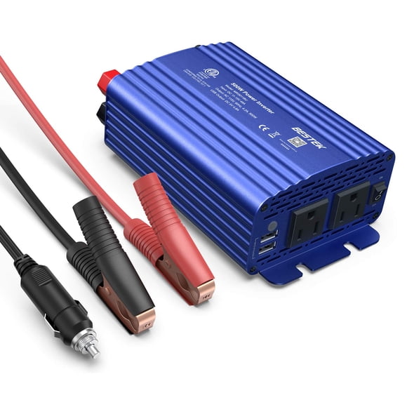 BESTEK Convertisseur de Puissance 500W Dc 12V à 110V avec Chargeur de Voiture USB Double 48A ETL (Bleu)