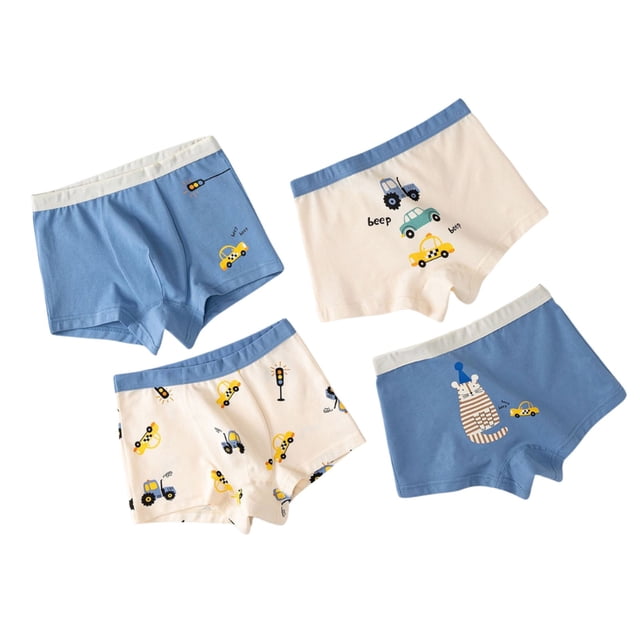 WEIYLL Boy'S Multi-pack Boxers Combed Breathable Pure Solid Color Cartoon Flat Angle 4Pcs Blue Baby Underwear Size 140