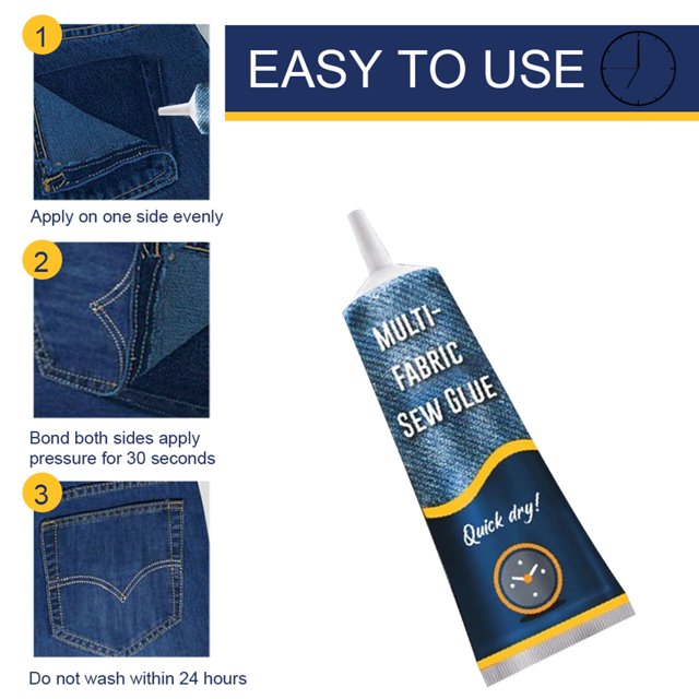 Trousse de Solution Liquide pour Couture Sécurisée avec un tube de Colle pour Tissu à Liaison Rapide et Séchage Rapide. Conçue pour la Couture Sans Points, Elle Est Idéale pour le denim, les Tentes, les Tapis, les parasols, les Rideaux et les Chaussures. la Colle Liquide Blanc Pur Est Fournie avec un Pinceau pour une application Précise, Sèche en 1-2 minutes et Durcit Complètement en 24 Heures. les Instructions Mettent l'Accent sur l'Application Uniforme, Pressent pendant 30 Secondes et Évitent le Lavage en 24 Heures.