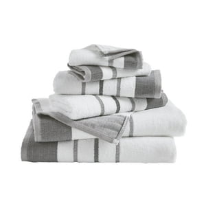 Ensemble de serviettes de bain décoratives - Coton de luxe 6 Ensemble de serviettes en pièces - 2 Serviettes de bain 2 Serviettes à main 2 Vaisselle - Luxueux serviettes ultra-soft durables pour le décor de salle de bains (gris foncé/gris clair)