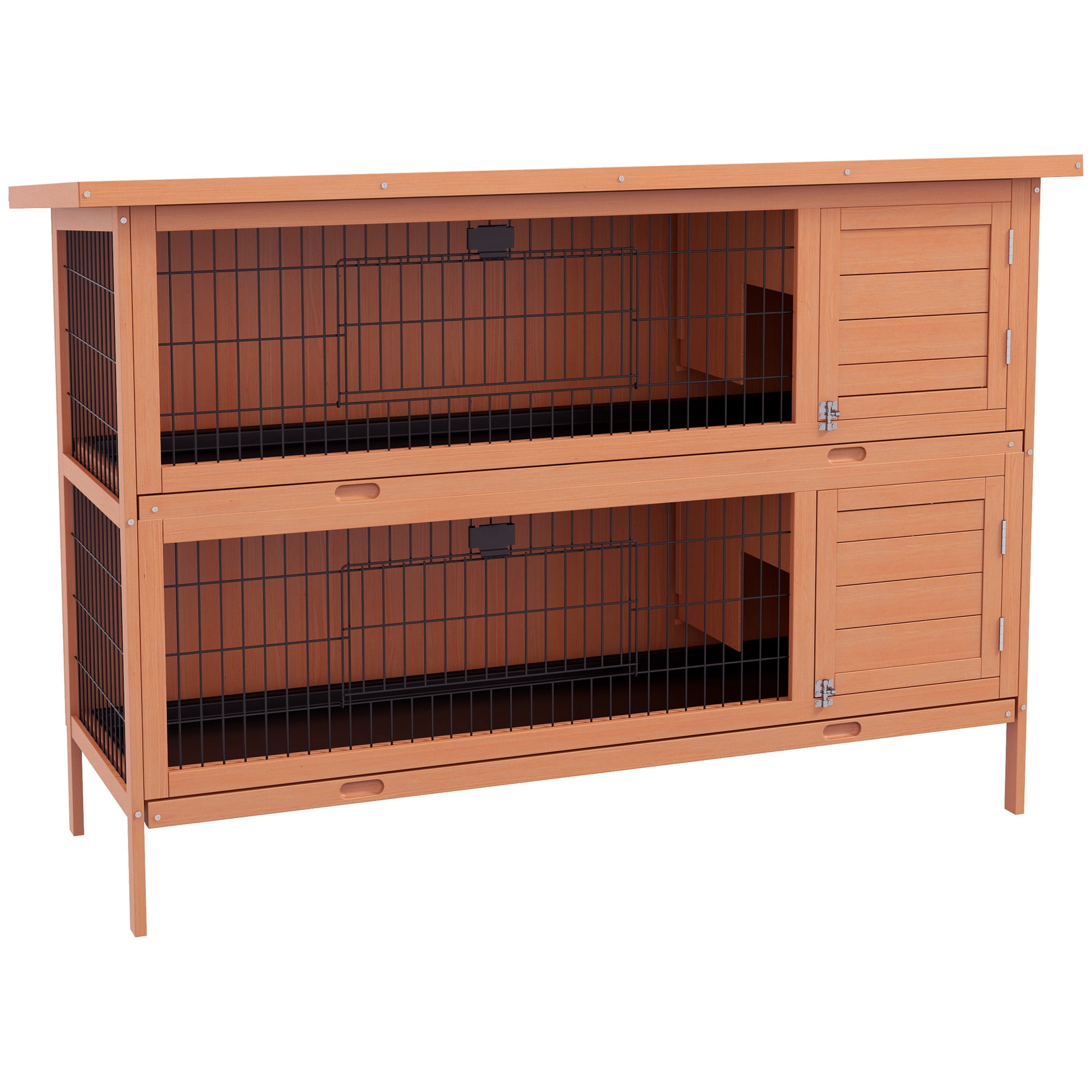 PawHut 2 Tier Rabbit Hutch Bunny Pet House Wooden Coop Run Cage, Orange