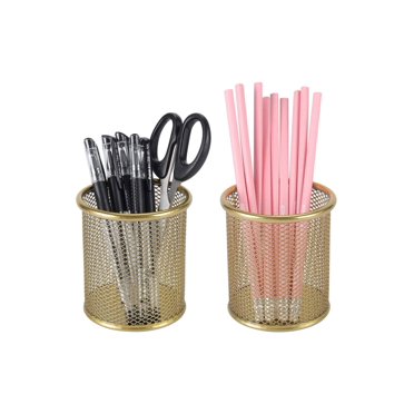 2 Pack Pencil Holder Pen Cup Office Supplies Desktop Organizer Makeup Brush Holder for Desk, Gold