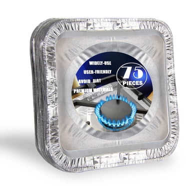 [75 Pack] 8.5 Inch Aluminum Foil Stove Burner Covers - Disposable Square Oven Liner for Kitchen Stovetop, Oil Drip Pans, Electric Stoves Bib Liners, Cooktop Replacement Guard, and Gas Range Protectors