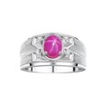 thumbnail image 1 of RYLOS Men's Rings Sterling Silver Rings Classic Designer Style 8X6MM Oval Gemstone &  Diamond Ring Star Ruby July Birthstone Rings For Men,  Size 12, 1 of 7