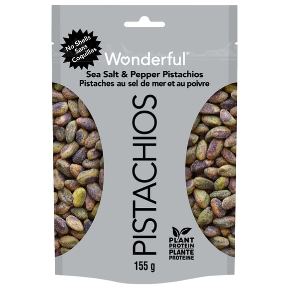 Wonderful Pistachios No Shells Sea Salt & Pepper Nuts, 155g Resealable Bag