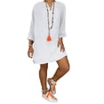 thumbnail image 1 of MAWCLOS Robes Mini pour Femmes Col en V Robe Courte Couleur Unie Aguichant Vacances Manches Longues Blanc 4TG, 1 of 2