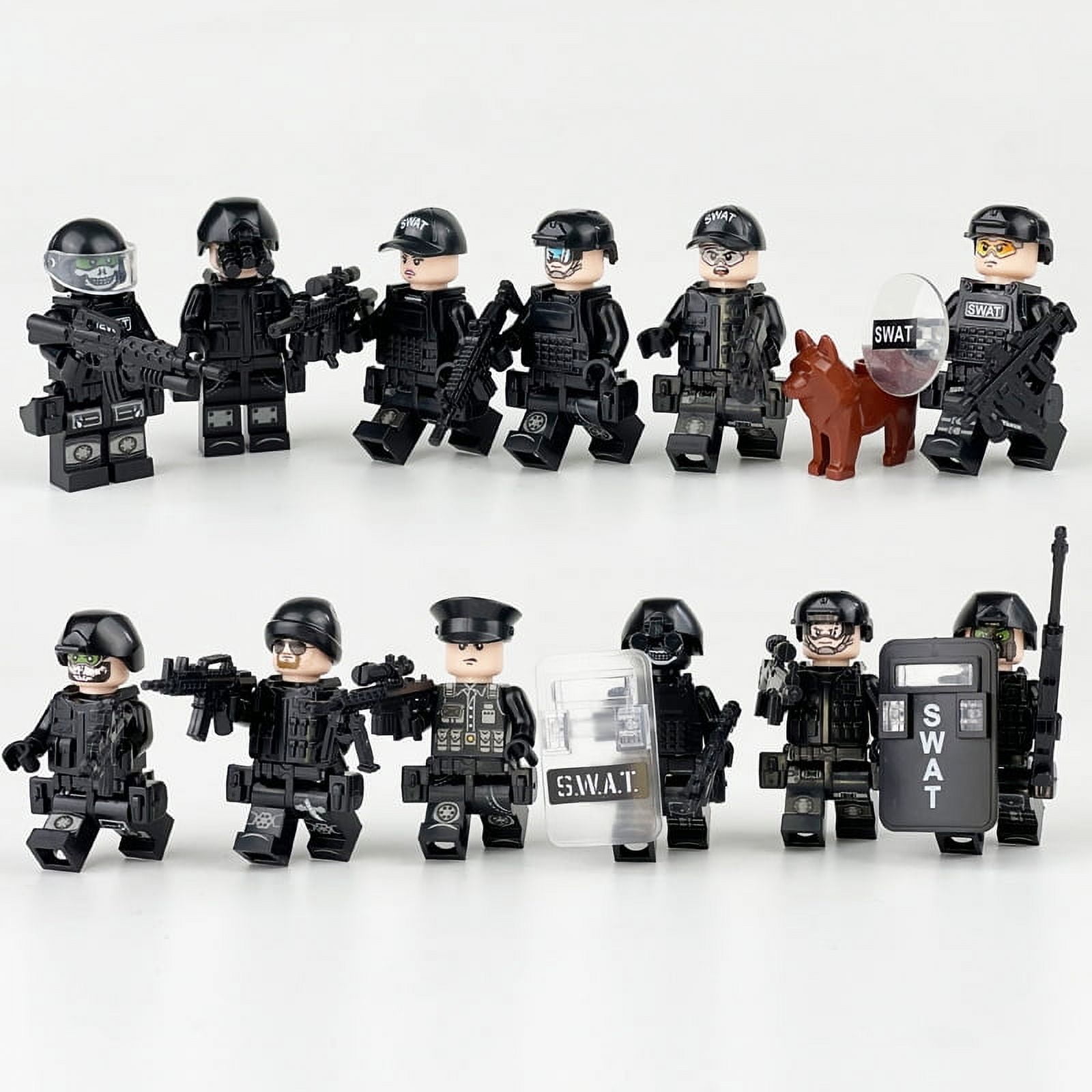12PCS City SWAT Warrior Minifigures – Special Operations Team Members Police Dog Equipment, DIY Building Blocks Toy for Collectors & Kids