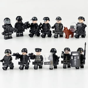 12PCS City SWAT Warrior Minifigures – Special Operations Team Members Police Dog Equipment, DIY Building Blocks Toy for Collectors & Kids