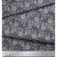 thumbnail image 2 of Soimoi Polyester Crepe Fabric Leaves & Floral Block Printed Fabric 1 Yard 52 Inch Wide, 2 of 3