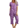 thumbnail image 1 of Womens Pajamas Set Shorts Womens Printing Round Neck Short Sleeve Sleepshirt and Pants Sets Loungewear Pajamas with Pockets Womens Short Sleeve Tops Womens Pajamas Set Summer, 1 of 8