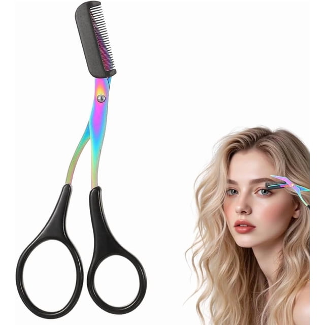 Eyebrow Trimmer Scissor, 2-in-1 Professional Eyebrow Scissor with Comb, Stainless Steel Precision Eyebrow Cutter, Curved Eye Brow Razor, Portable Hair Removal Makeup Tool for Women and Men .,Black